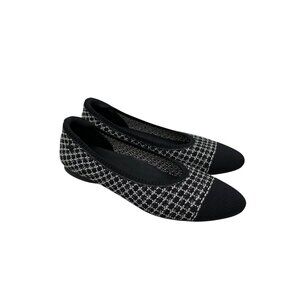 Vivaia Almond Toe Black Tweed Knit Slip On Ballet Flats Shoes Womens 39.5 US 8.5
